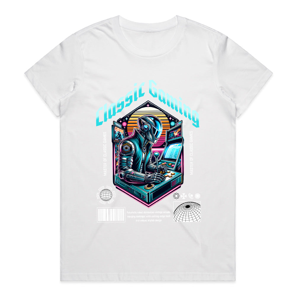 "Classic Gaming Cyberpunk T-Shirt – Retro Gamer Futuristic Design"
