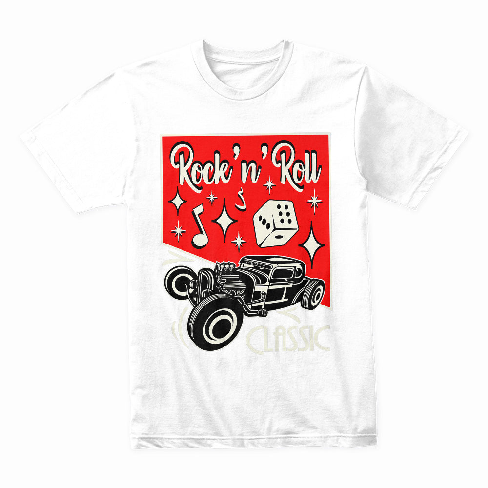 Rock 'n' Roll Classic Hot Rod T-Shirt – Vintage 50s Car & Music Design