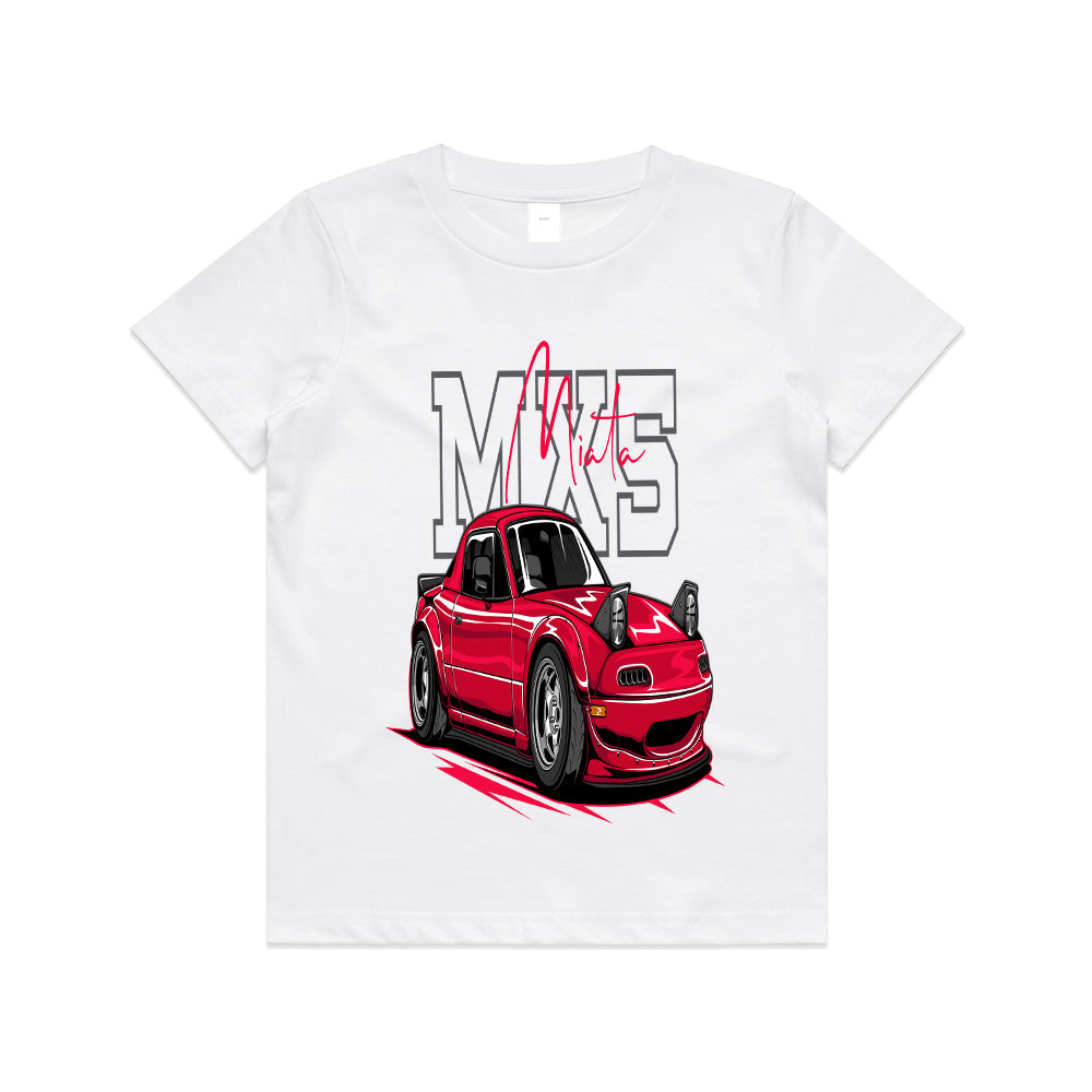 "White Mazda MX-5 Miata JDM Car Graphic T-Shirt – Classic NA Roadster Design"