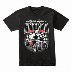 Rebel Rules Hot Rod Rockabilly T-Shirt – Vintage Classic Car & Pin-Up Girl Design