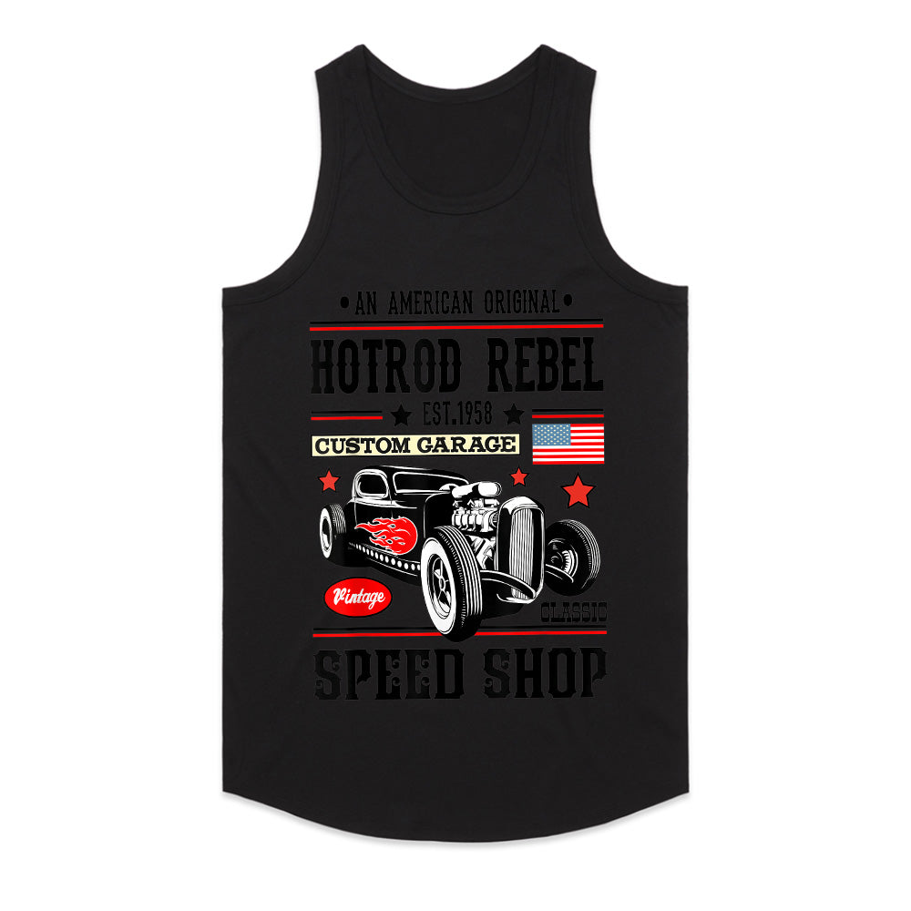 Hot Rod Rebel Custom Garage T-Shirt – Vintage 1958 Classic Car Speed Shop Tee