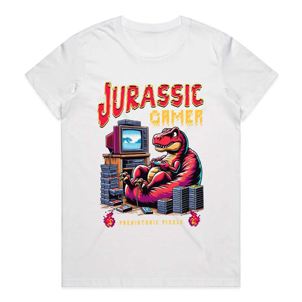 Jurassic Gamer T-Shirt – Prehistoric Pixels Retro Gaming Tee