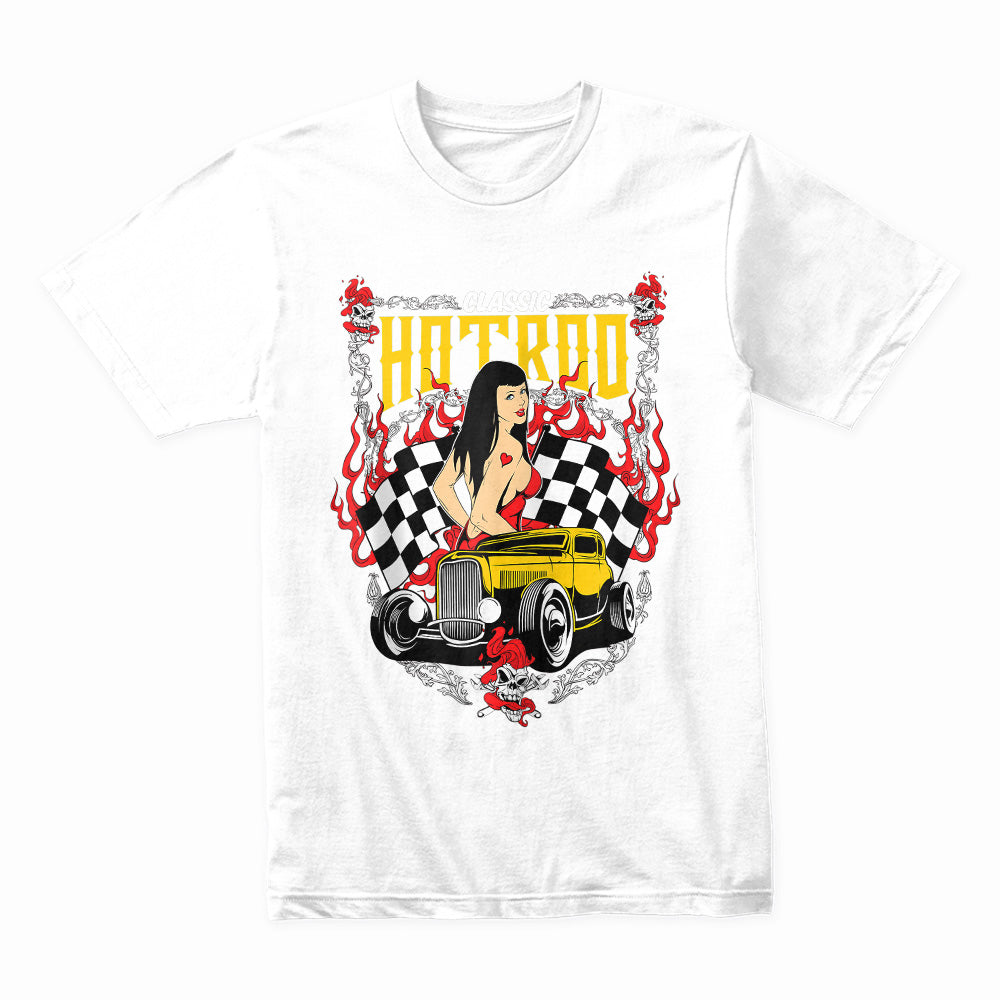 Classic Hot Rod Pin-Up T-Shirt – Vintage Rockabilly Racing Style Tee
