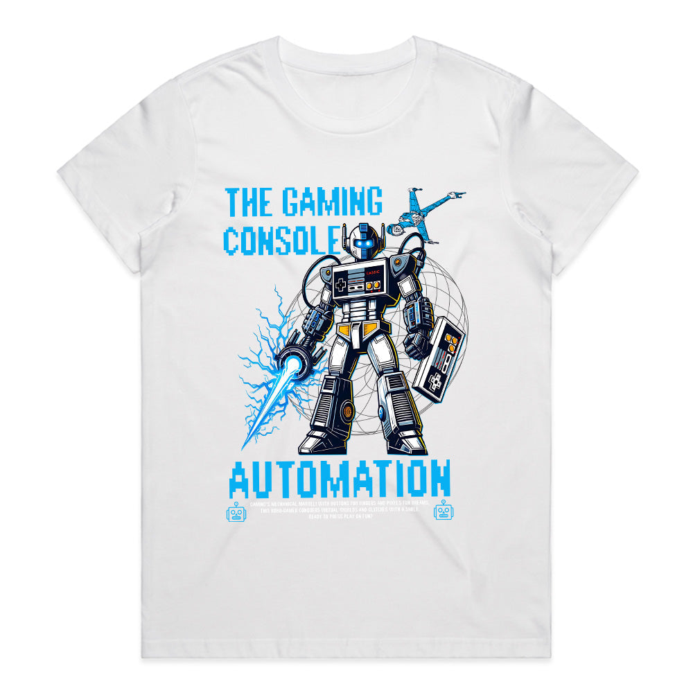 "The Gaming Console Automation" T-Shirt - Retro Mecha Gamer Design