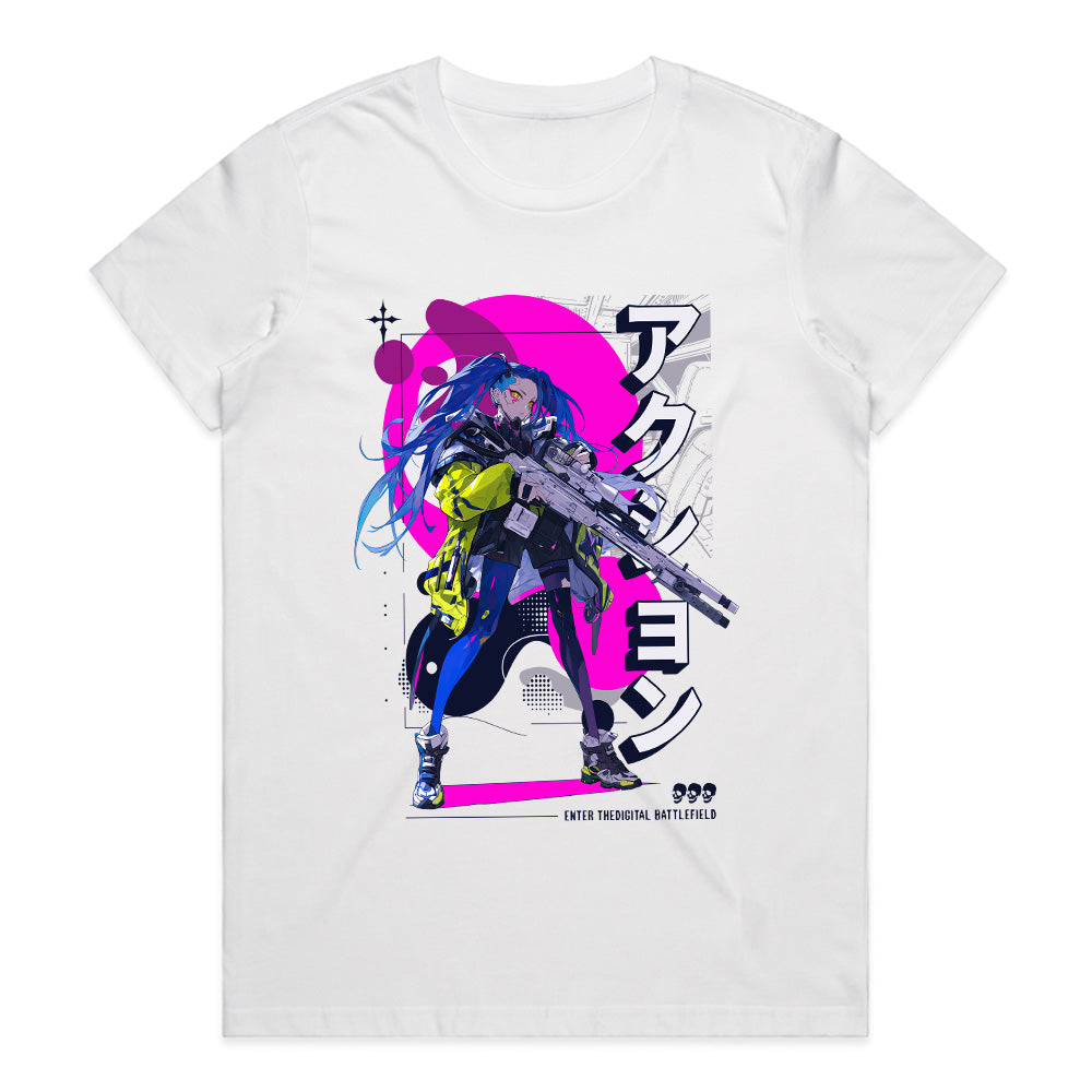 Cyberpunk Anime Sniper T-Shirt – Action Mode Activated
