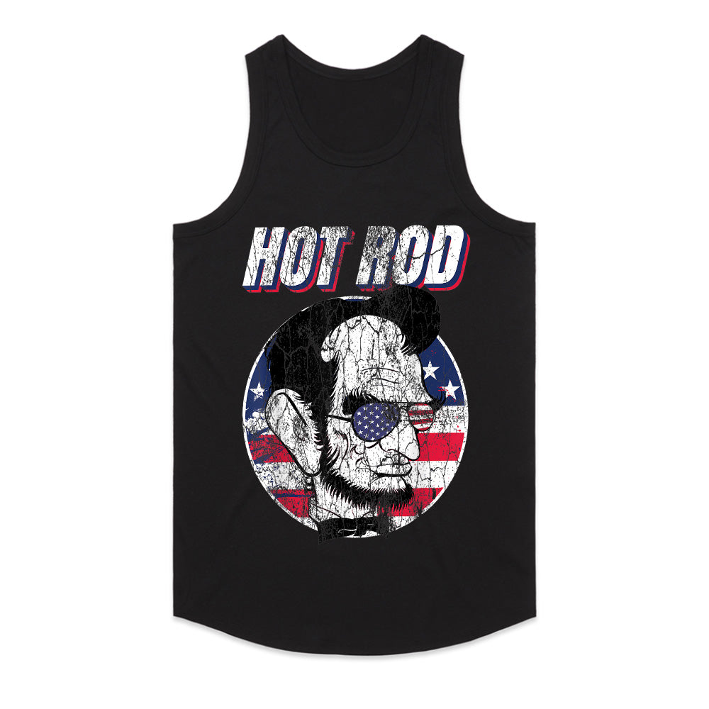 Hot Rod Abraham Lincoln T-Shirt – Patriotic Vintage Muscle Car & USA Flag Tee