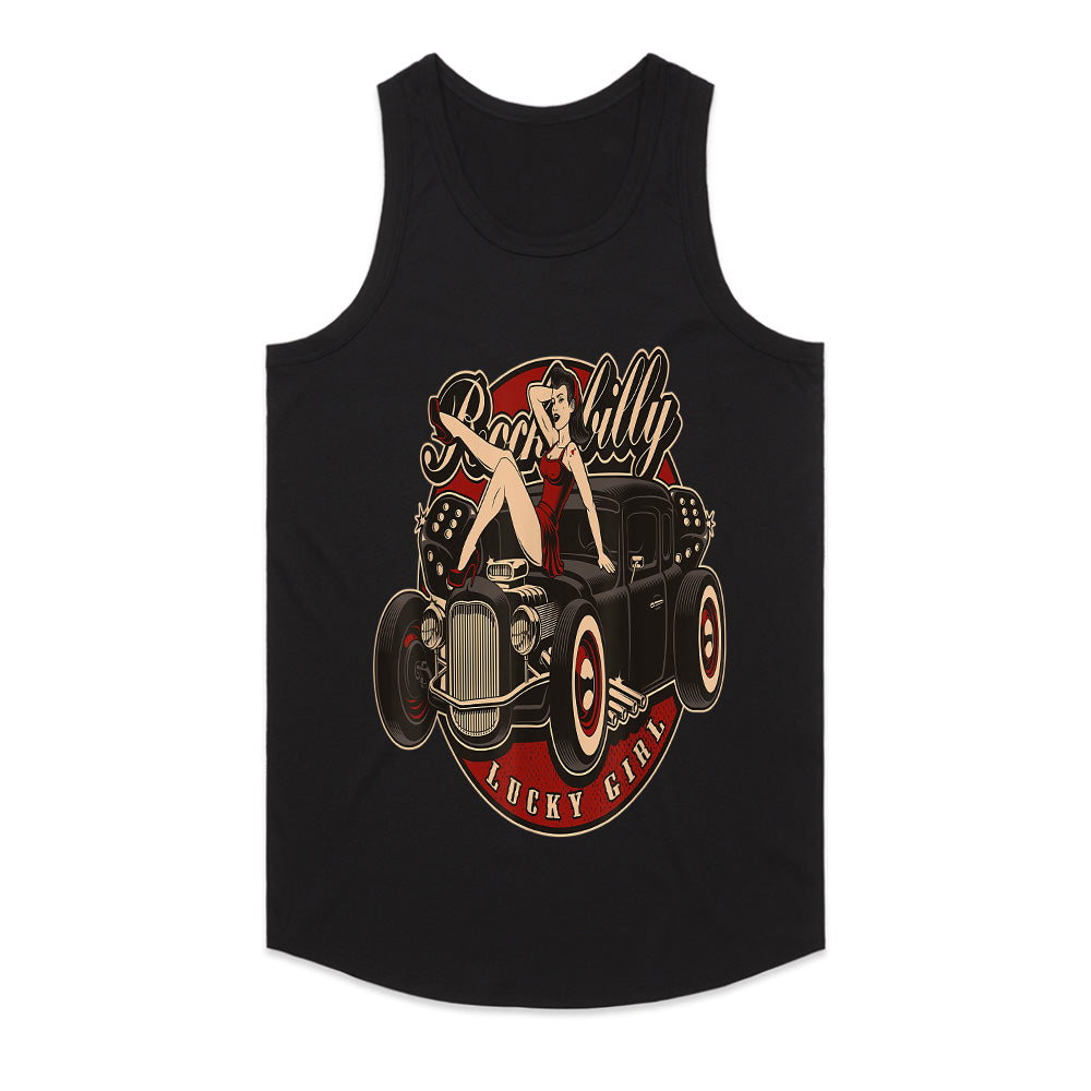 Rockabilly Lucky Girl Hot Rod T-Shirt – Vintage Pin-Up & Classic Car Retro Tee