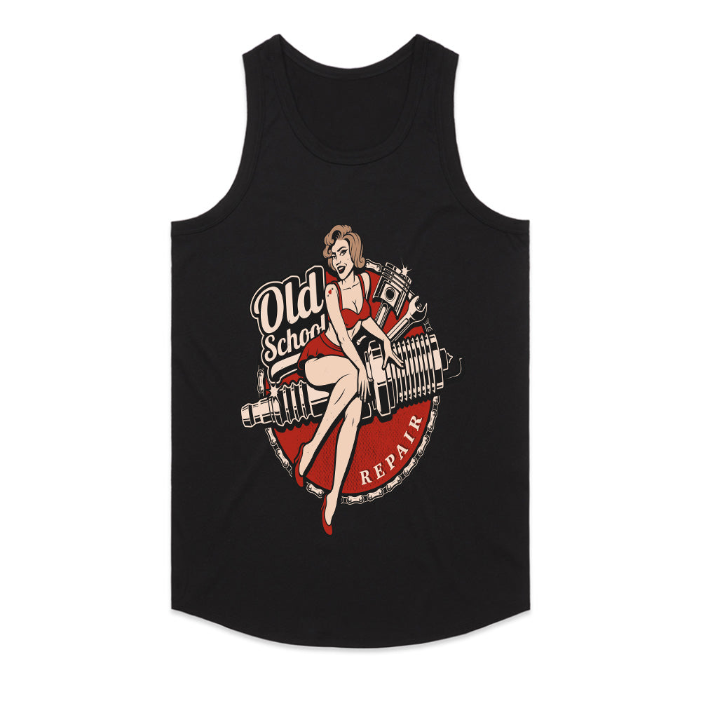 Old School Repair Pin-Up T-Shirt – Vintage Rockabilly Garage & Hot Rod Tee