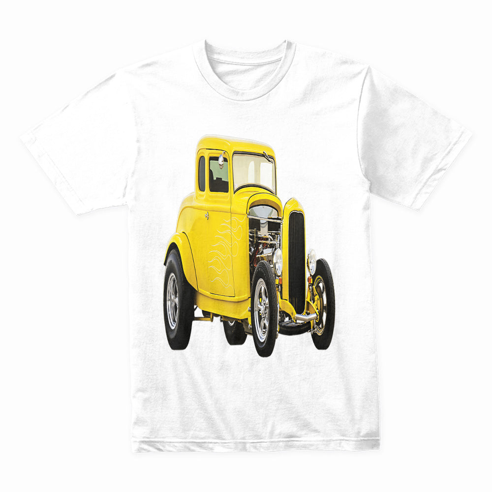 1930s Yellow Hot Rod T-Shirt – Classic Vintage Muscle Car Racer Tee