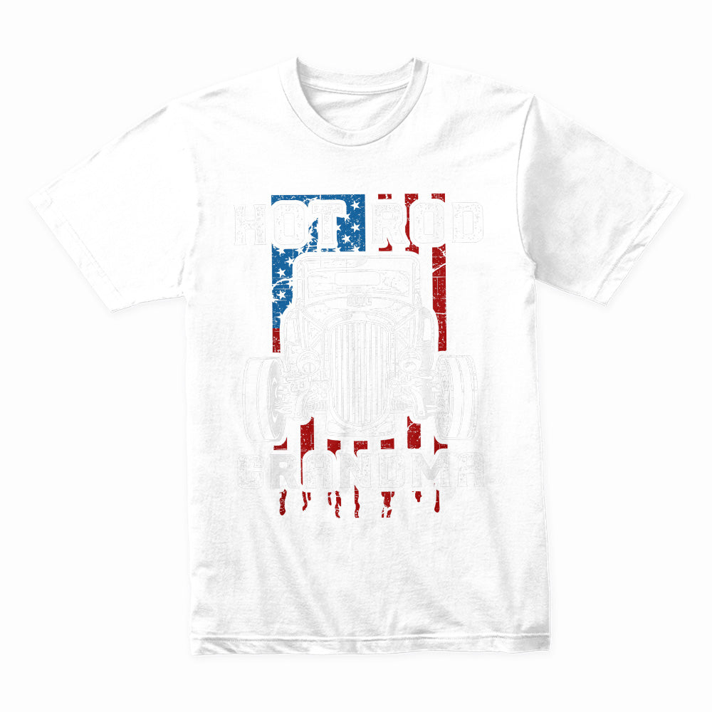 Hot Rod Grandma T-Shirt – Vintage Car & American Flag Muscle Car Tee