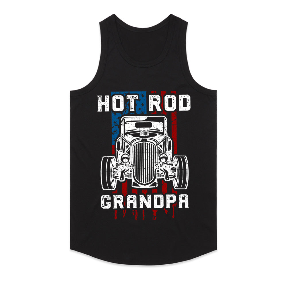 Hot Rod Grandpa T-Shirt – Vintage Muscle Car & American Flag Patriotic Tee