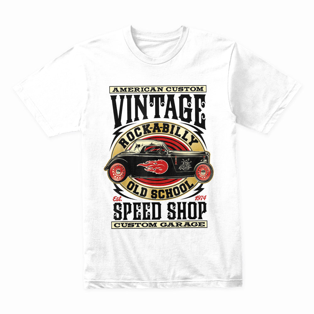 Vintage Rockabilly Hot Rod T-Shirt – Classic Speed Shop Custom Garage Tee