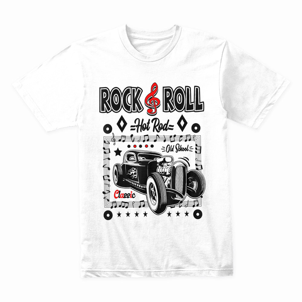 Vintage Rock & Roll Hot Rod T-Shirt – Retro 50s Classic Car & Music Fusion
