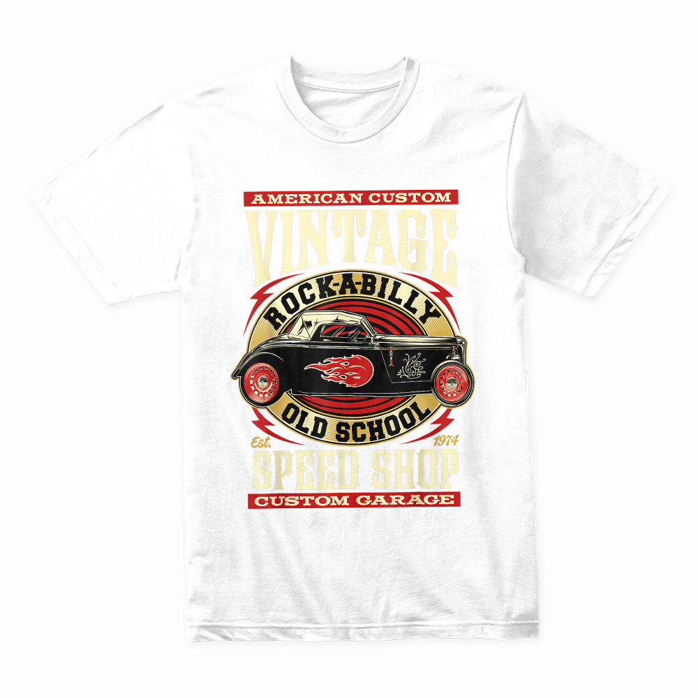 Vintage Rockabilly Hot Rod Speed Shop T-Shirt – Classic 70s Custom Garage Tee
