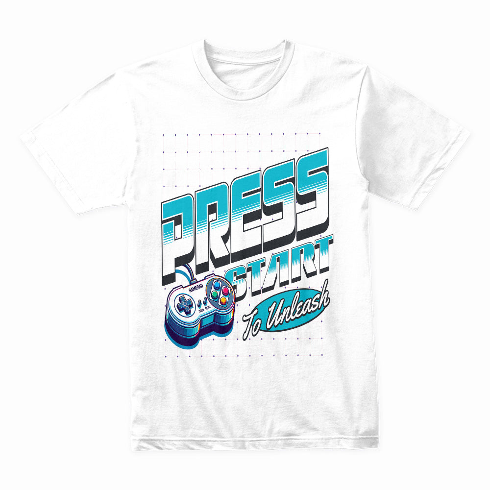 "Press Start to Unleash – Retro Gaming Adventure T-Shirt"
