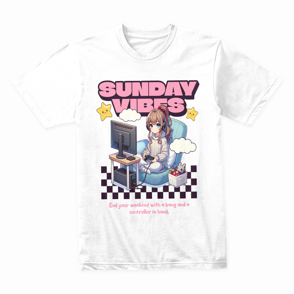 "Sunday Vibes – Cozy Gamer Girl Aesthetic T-Shirt"