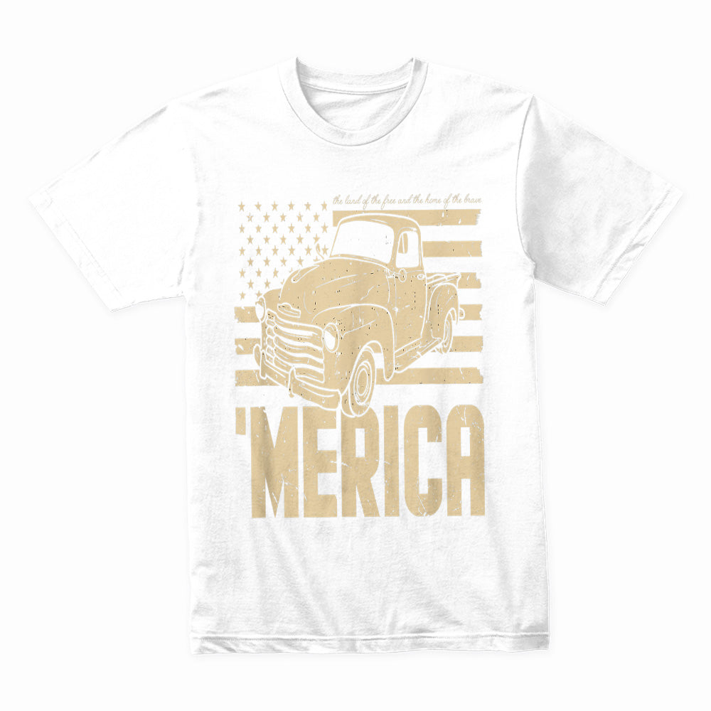 MERICA Vintage Truck T-Shirt – Classic American Flag & Retro Pickup Design