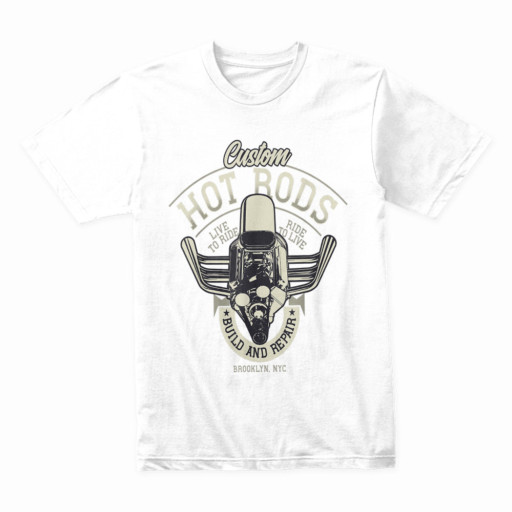 Custom Hot Rods T-Shirt – Vintage Build & Repair Motorcycle Engine Design
