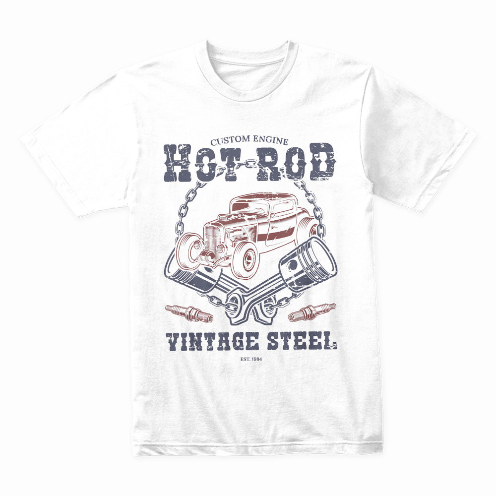 Hot Rod Vintage Steel T-Shirt – Custom Engine Classic Car Retro Design