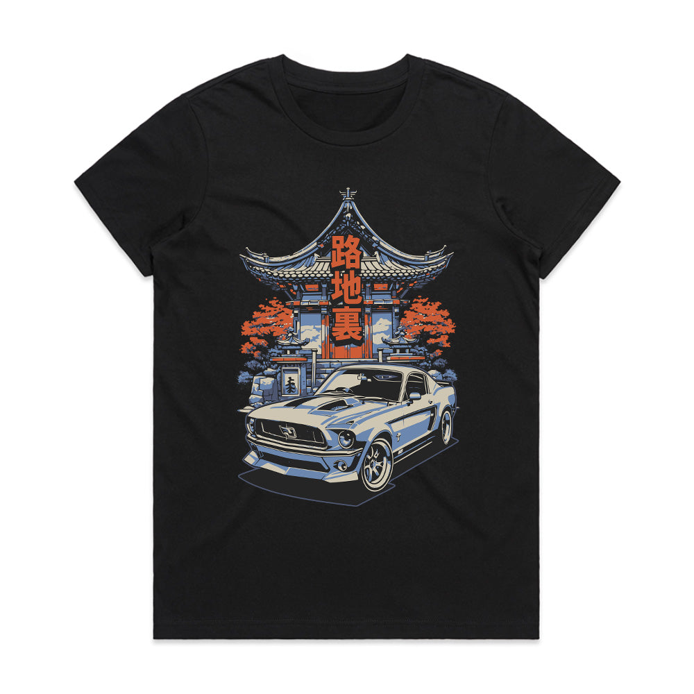 Samurai Streets Mustang T-Shirt – Classic Muscle Meets Japanese Culture