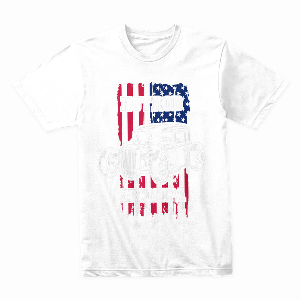 Hot Rod Grandpa – American Flag Classic Car T-Shirt for Vintage Car Lovers