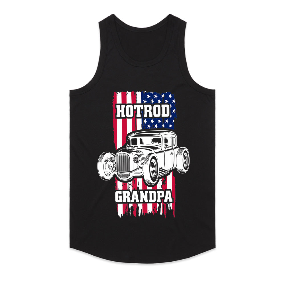 Hot Rod Grandpa – American Flag Classic Car T-Shirt for Vintage Car Lovers