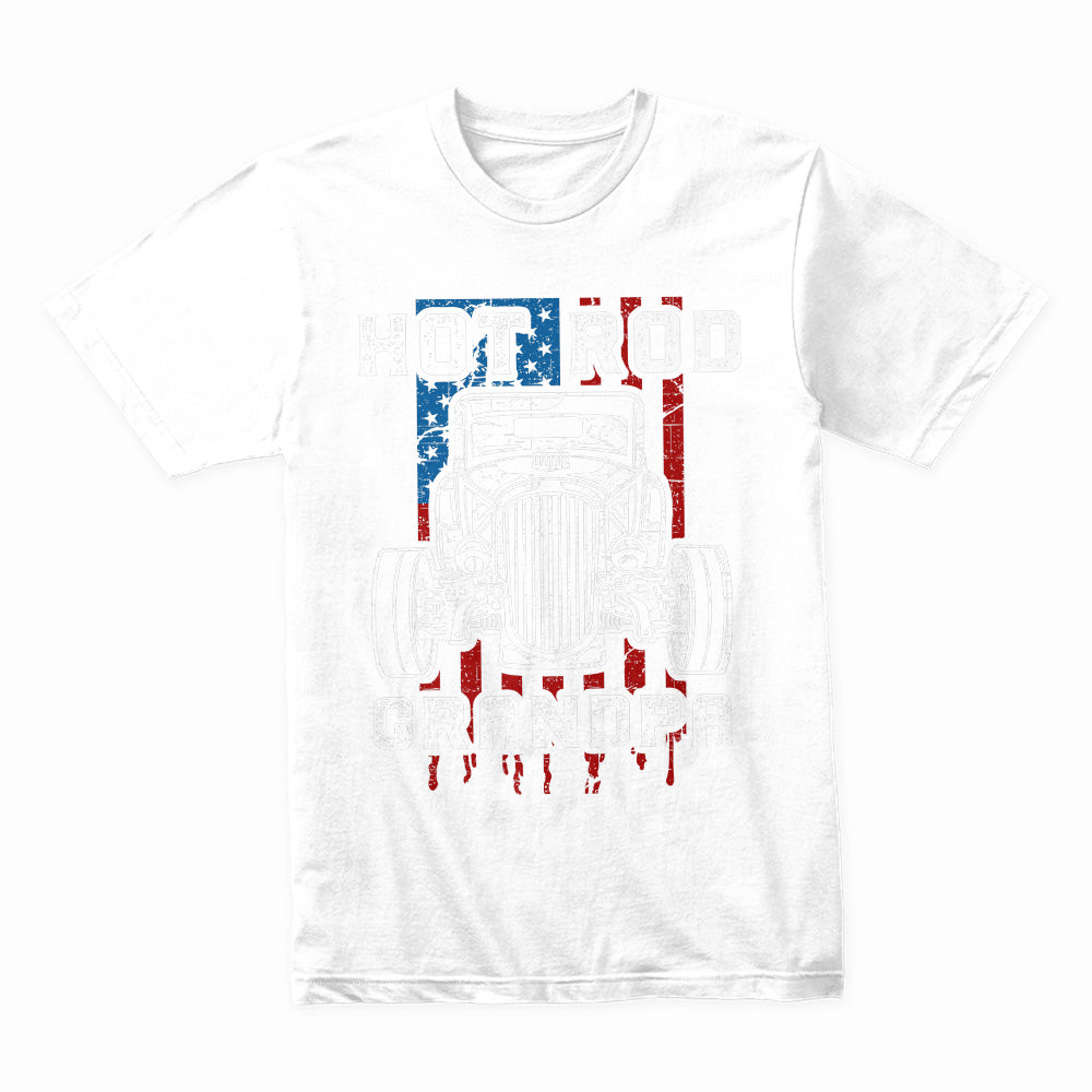 Hot Rod Grandpa – Classic American Flag Vintage Car T-Shirt