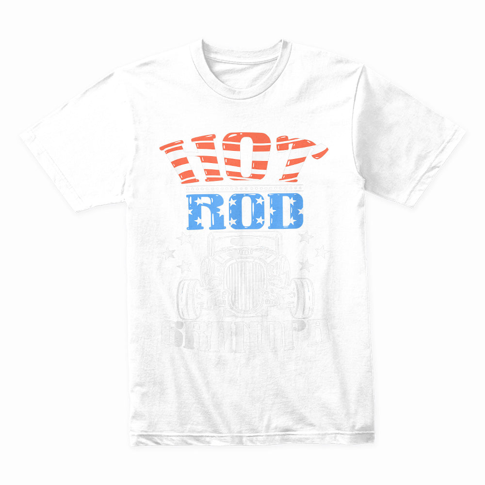 Hot Rod Grandpa - American Flag Patriotic Classic Car T-Shirt