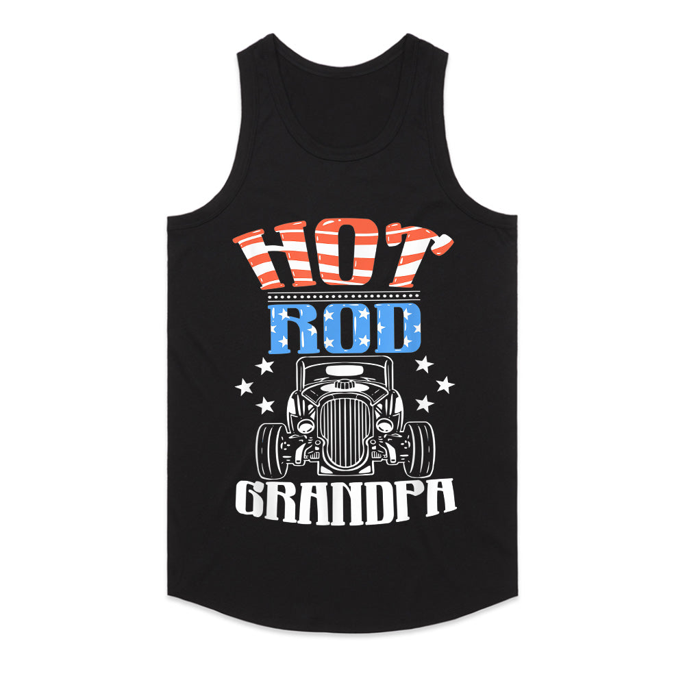 Hot Rod Grandpa - American Flag Patriotic Classic Car T-Shirt