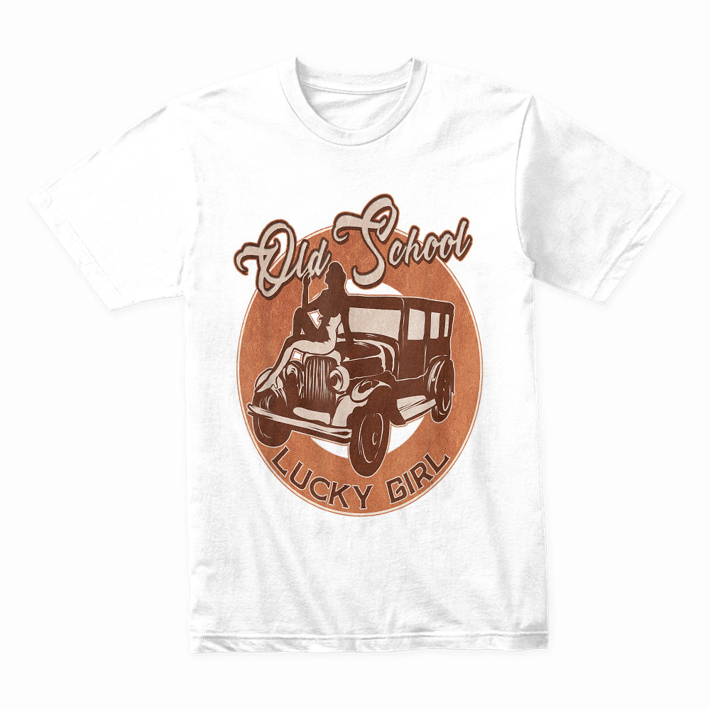 Old School Lucky Girl Hot Rod T-Shirt – Vintage Classic Car Lover’s Tee