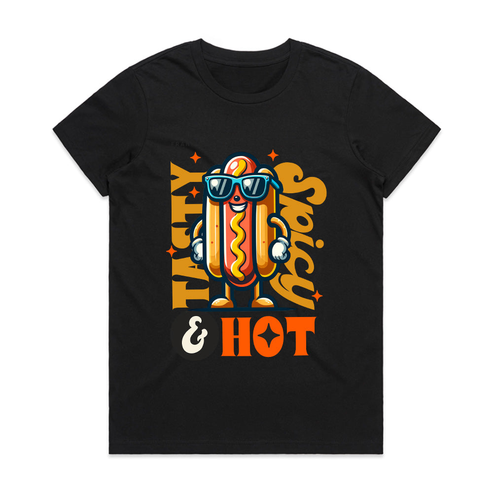 Tasty, Spicy & Hot – Cool Hot Dog Streetwear T-Shirt