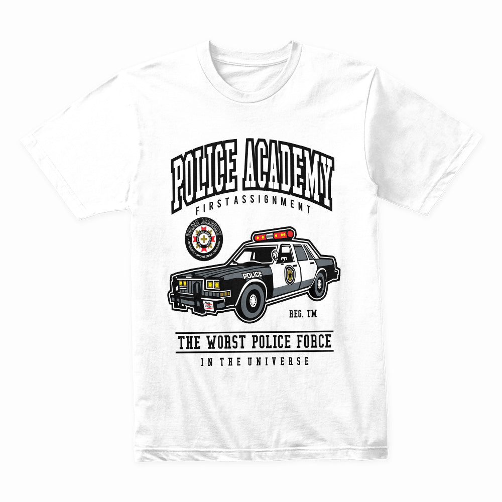 Police Academy Retro Patrol Car T-Shirt – Classic Law Enforcement Parody Tee