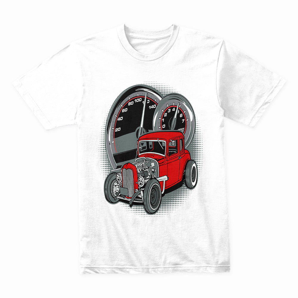 Red Rat Rod Speedometer Tee – Vintage Hot Rod Street Racing T-Shirt