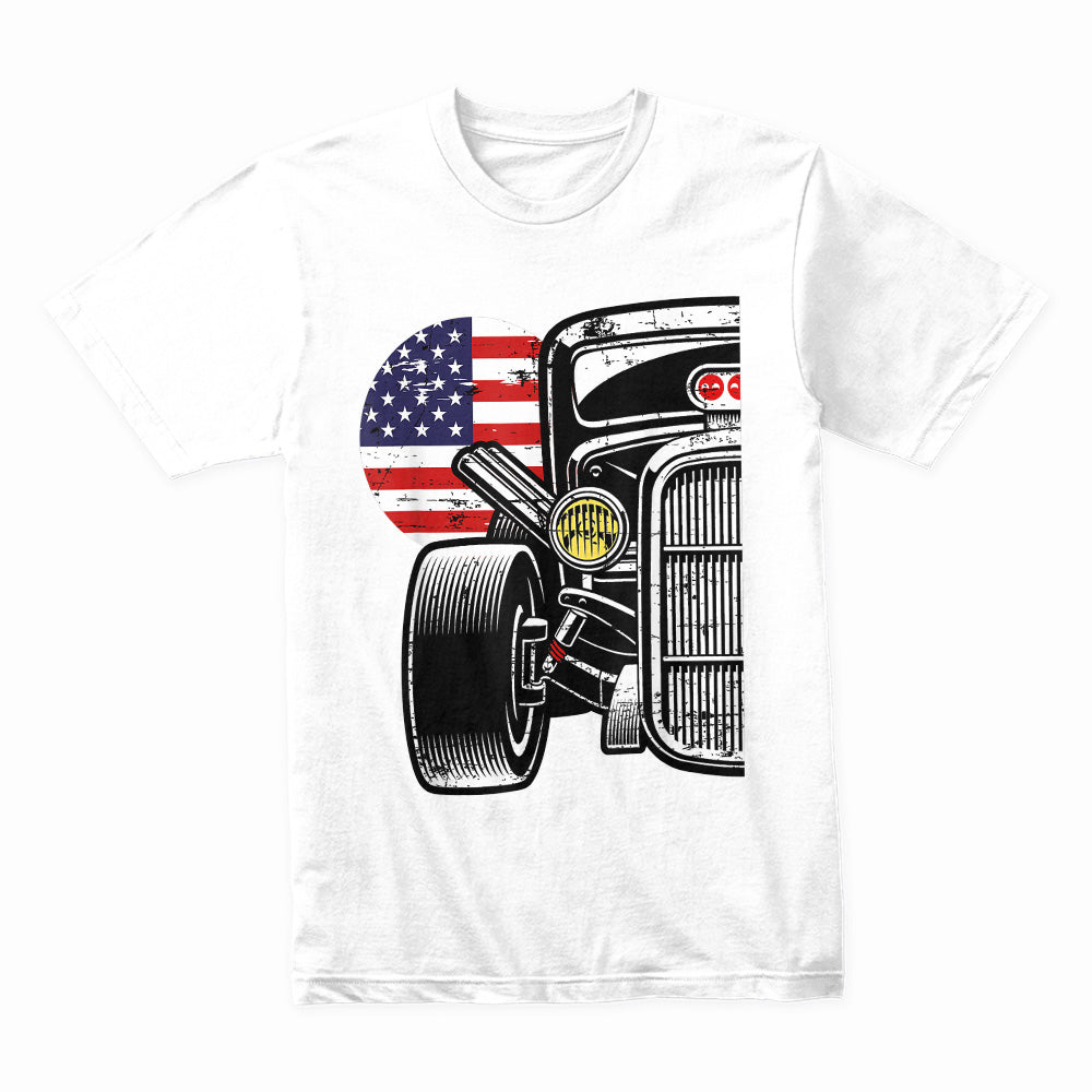 🇺🇸 Vintage Hot Rod T-Shirt – Classic American Flag Muscle Car Enthusiast Tee
