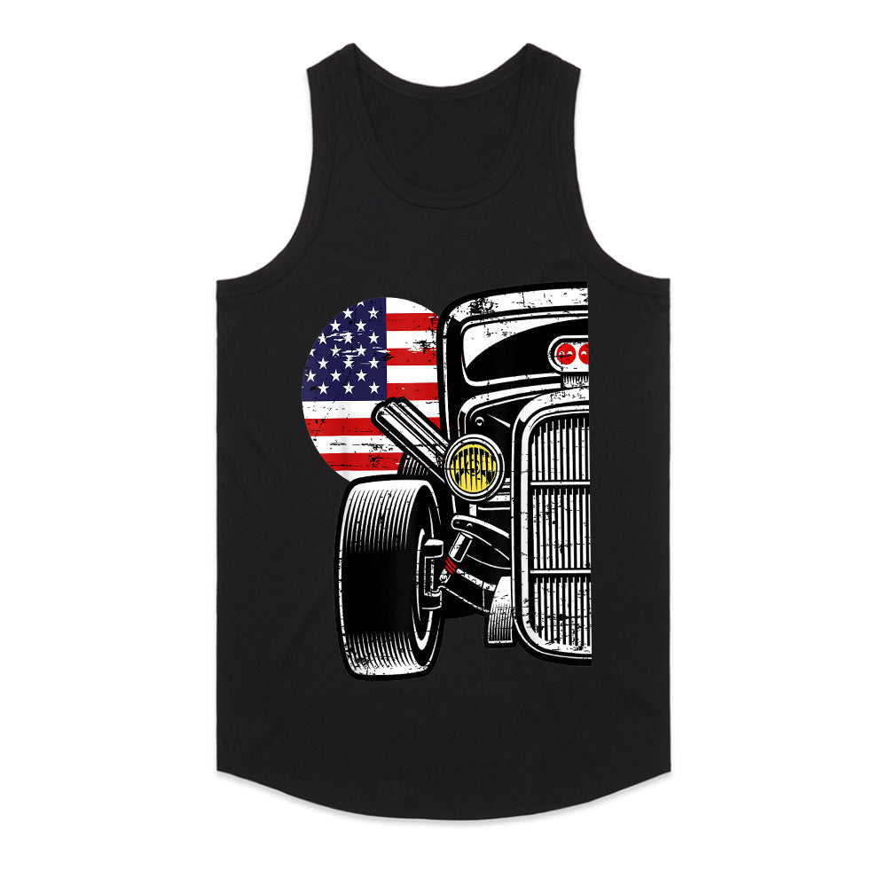 🇺🇸 Vintage Hot Rod T-Shirt – Classic American Flag Muscle Car Enthusiast Tee