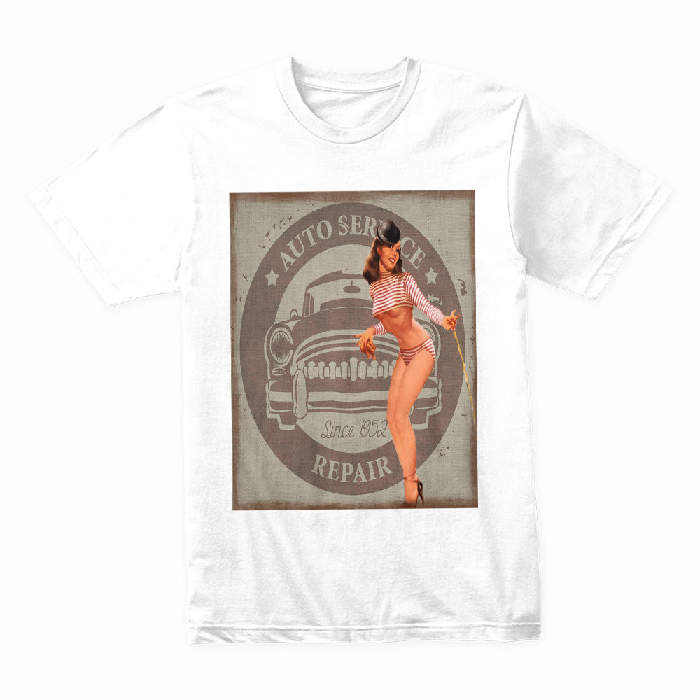 Retro Pin-Up Girl Hot Rod T-Shirt – Vintage Auto Service Repair Classic Tee