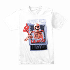 Anyone Need Chaos? – Retro Skeleton Inferno Graphic Tee"