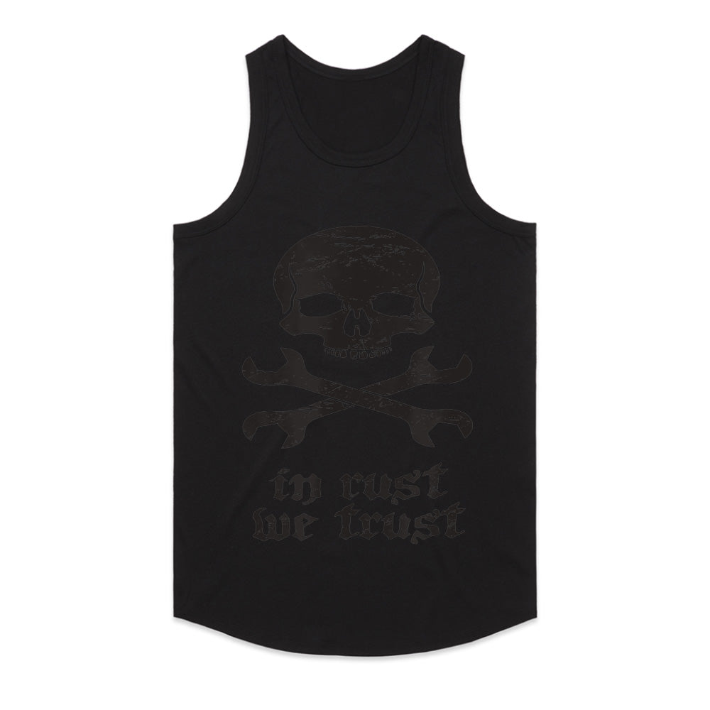 In Rust We Trust T-Shirt – Skull & Crossed Wrenches Mechanic Design