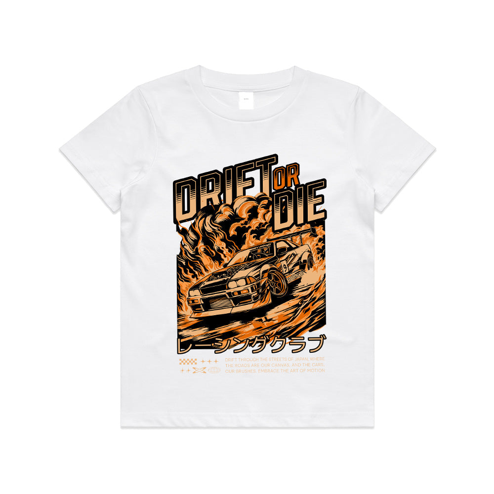 Drift or Die T-Shirt – Japanese Street Racing Fire Edition