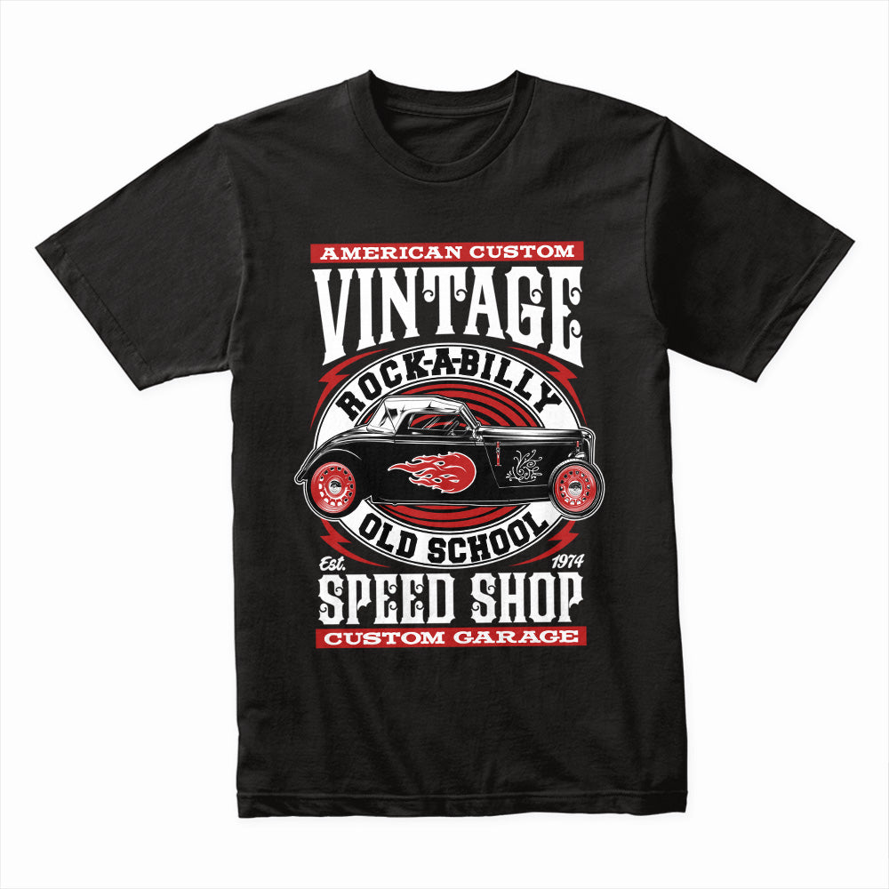 Vintage Rockabilly Speed Shop T-Shirt – 1974 Classic Hot Rod Custom Garage Tee