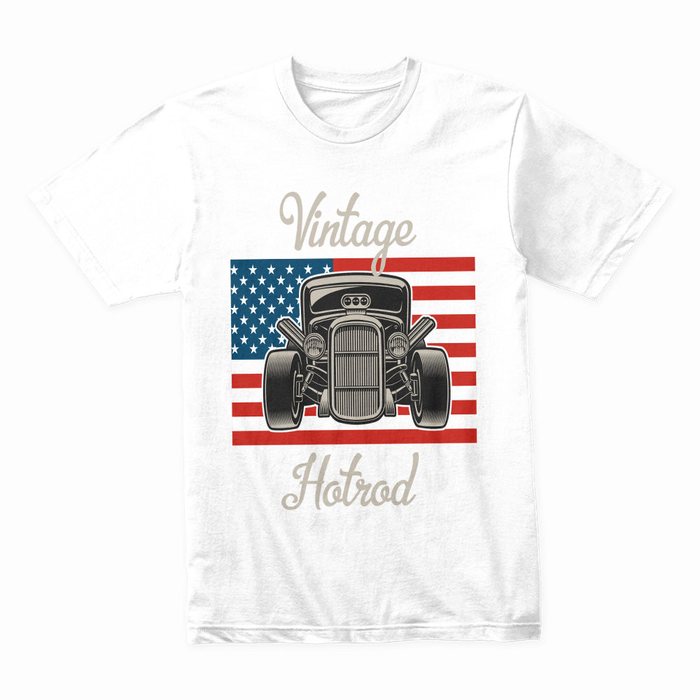 Vintage Hot Rod – American Flag Classic Car Tee