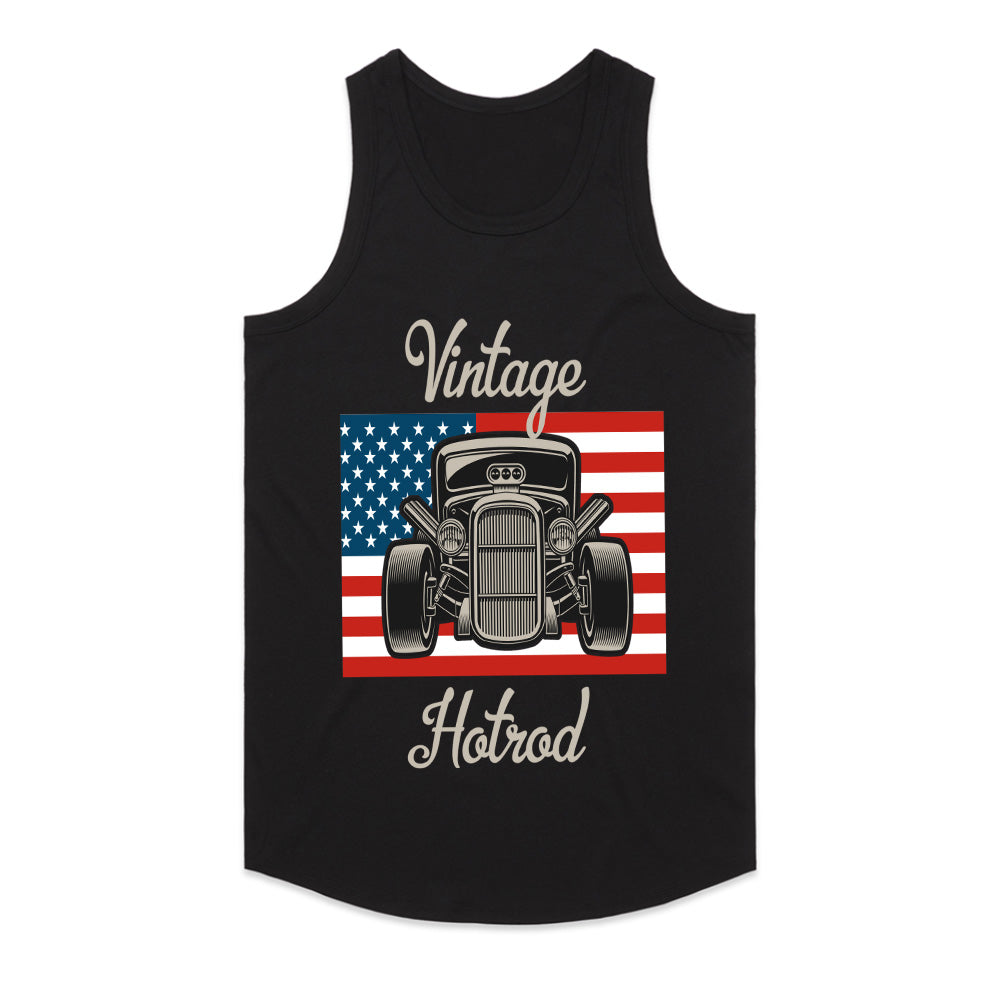 Vintage Hot Rod – American Flag Classic Car Tee
