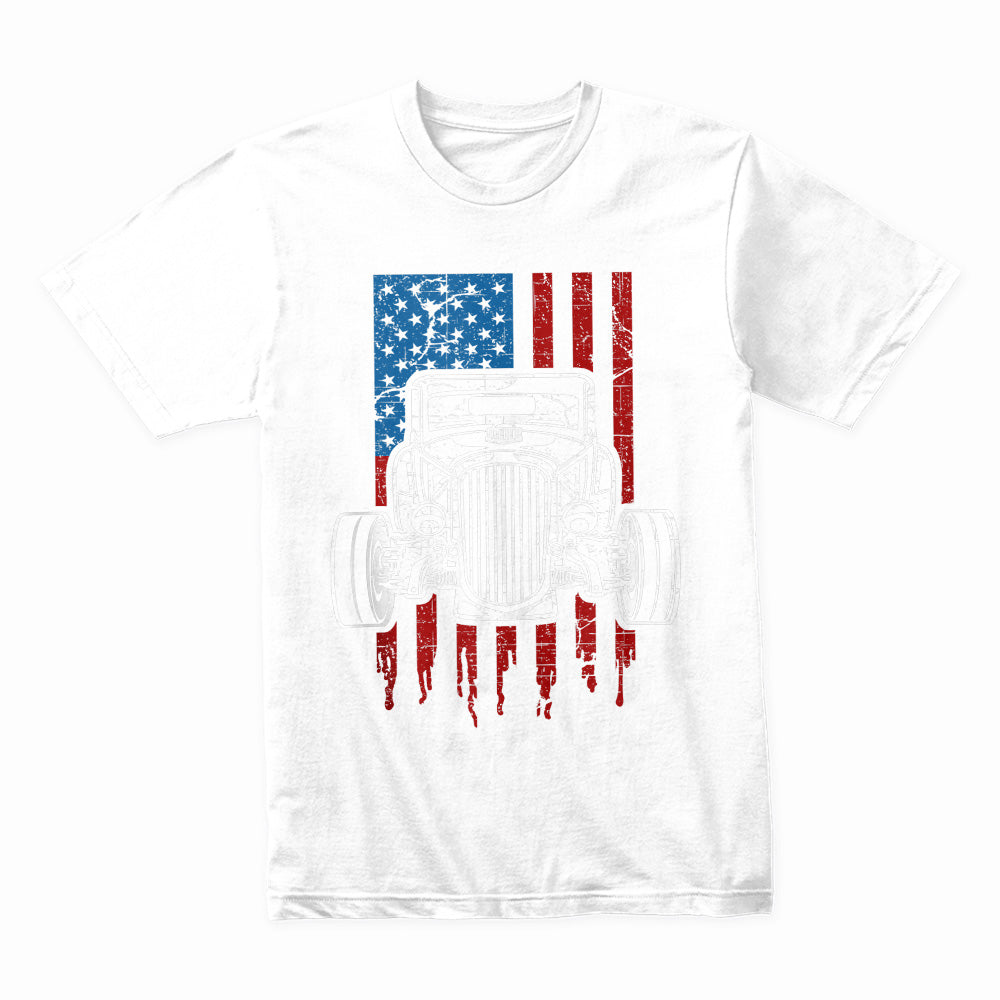 American Hot Rod – Classic Car USA Flag T-Shirt"
