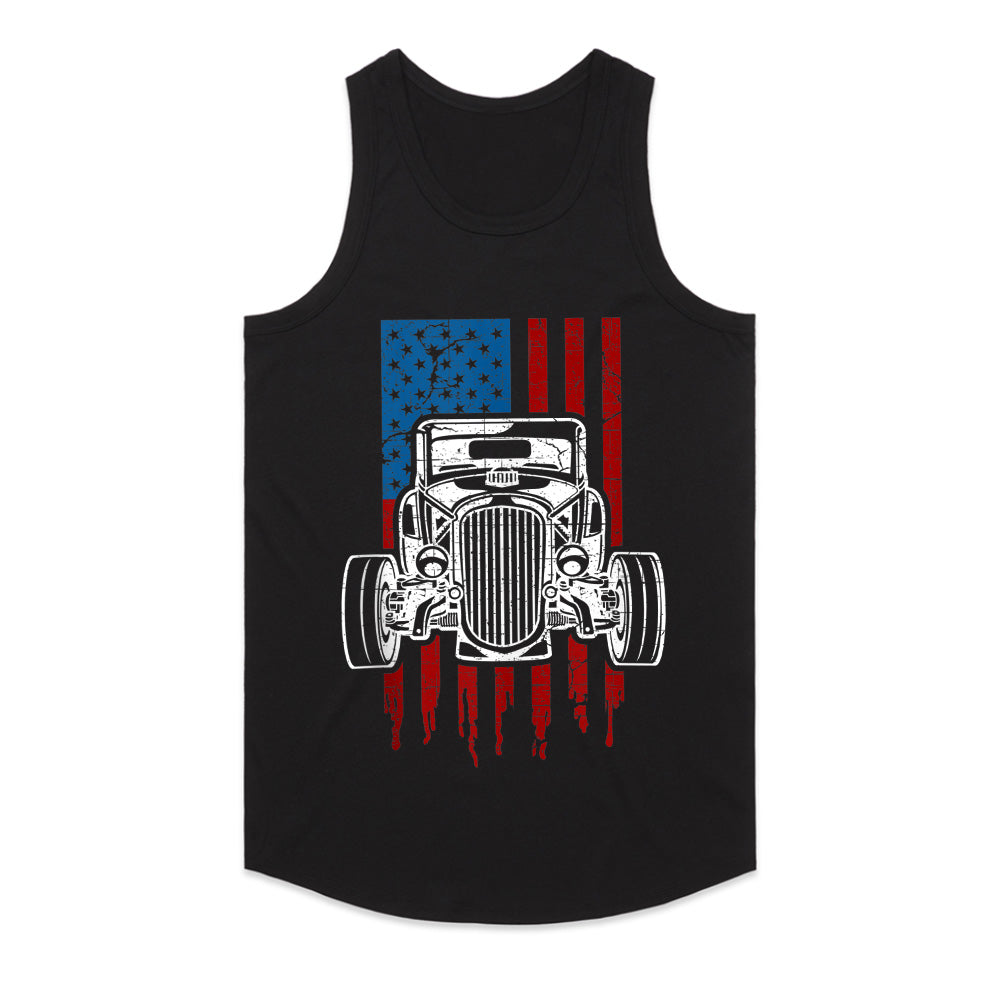 American Hot Rod – Classic Car USA Flag T-Shirt"