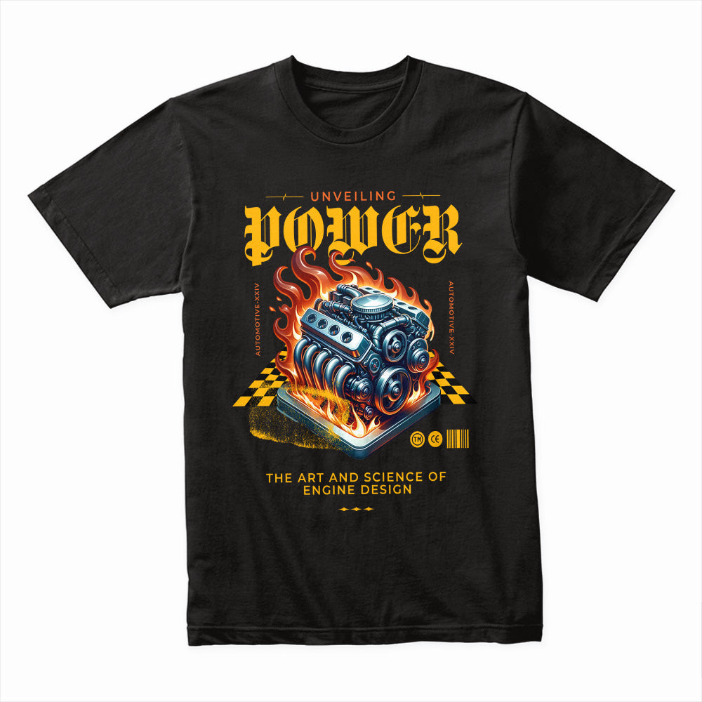Unveiling Power – Fiery V8 Engine Performance T-Shirt
