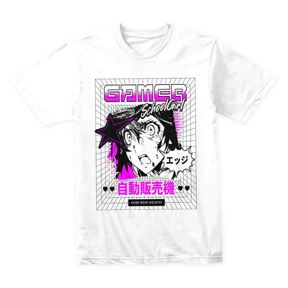 Edgy Gamer School Girl" Cyberpunk Anime T-Shirt – Japanese Aesthetic