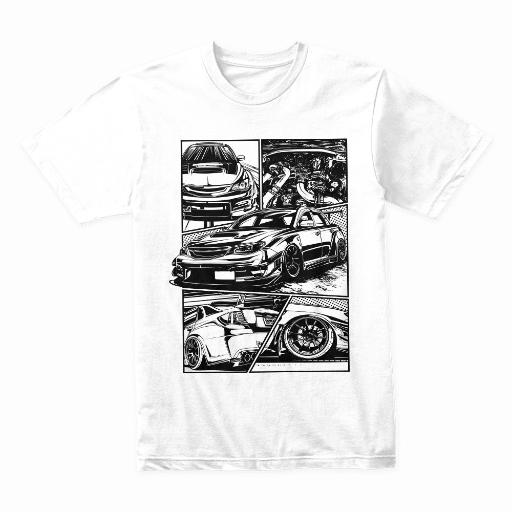 JDM Manga Style Subaru WRX STI – Comic-Inspired Drift T-Shirt