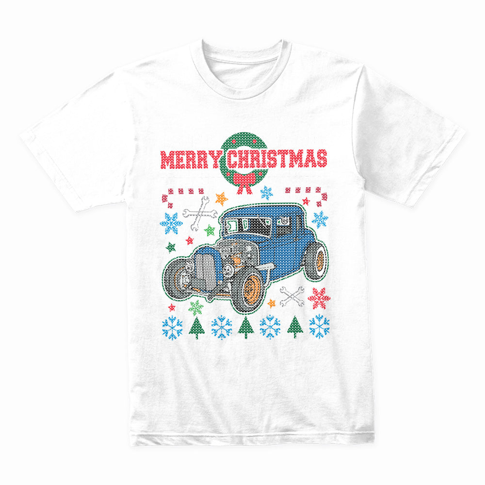 Vintage Hot Rod Ugly Christmas Sweater T-Shirt – Classic Car Holiday Gift