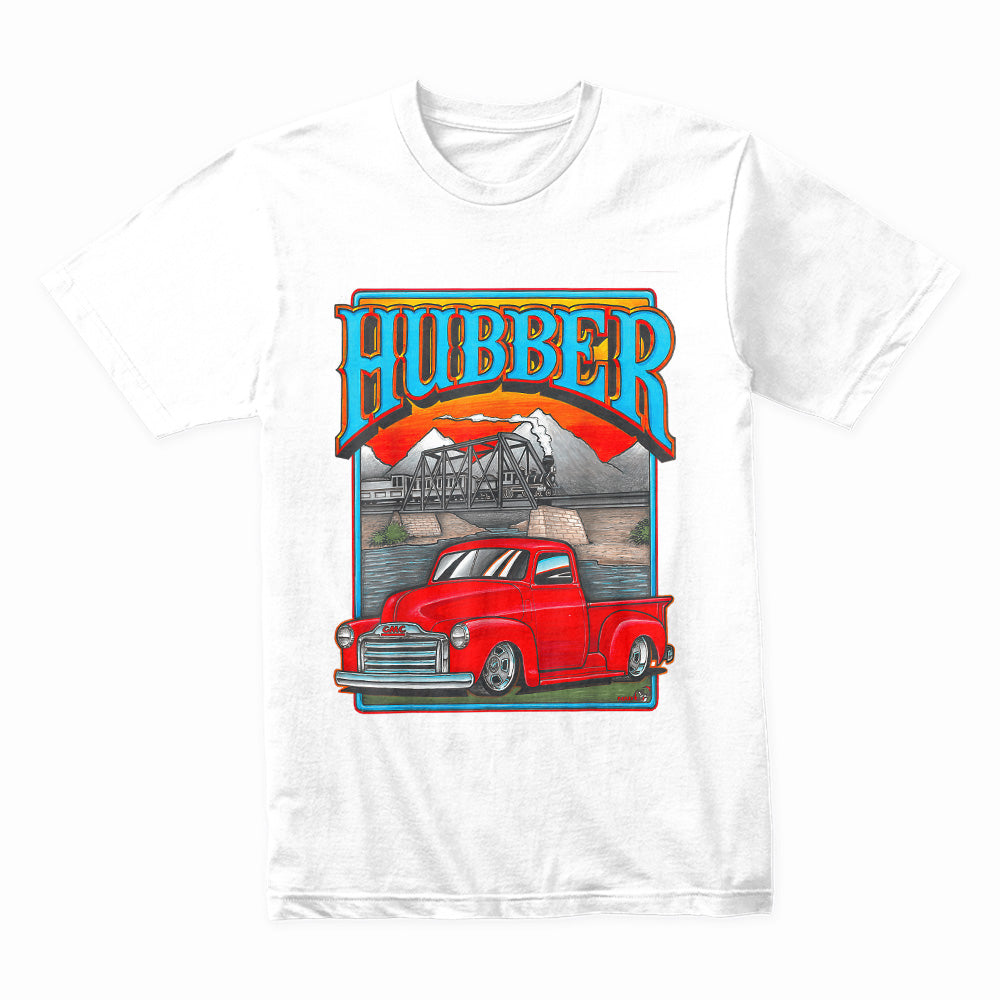 Vintage "Hubber" Hot Rod Truck T-Shirt – Classic GMC Pickup & Train Scene