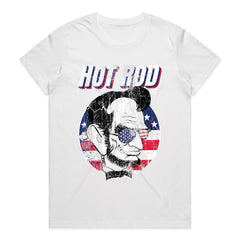 Hot Rod Abraham Lincoln T-Shirt – Patriotic Vintage Muscle Car & USA Flag Tee